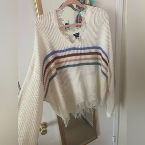White w/ rainbow stripped sweater